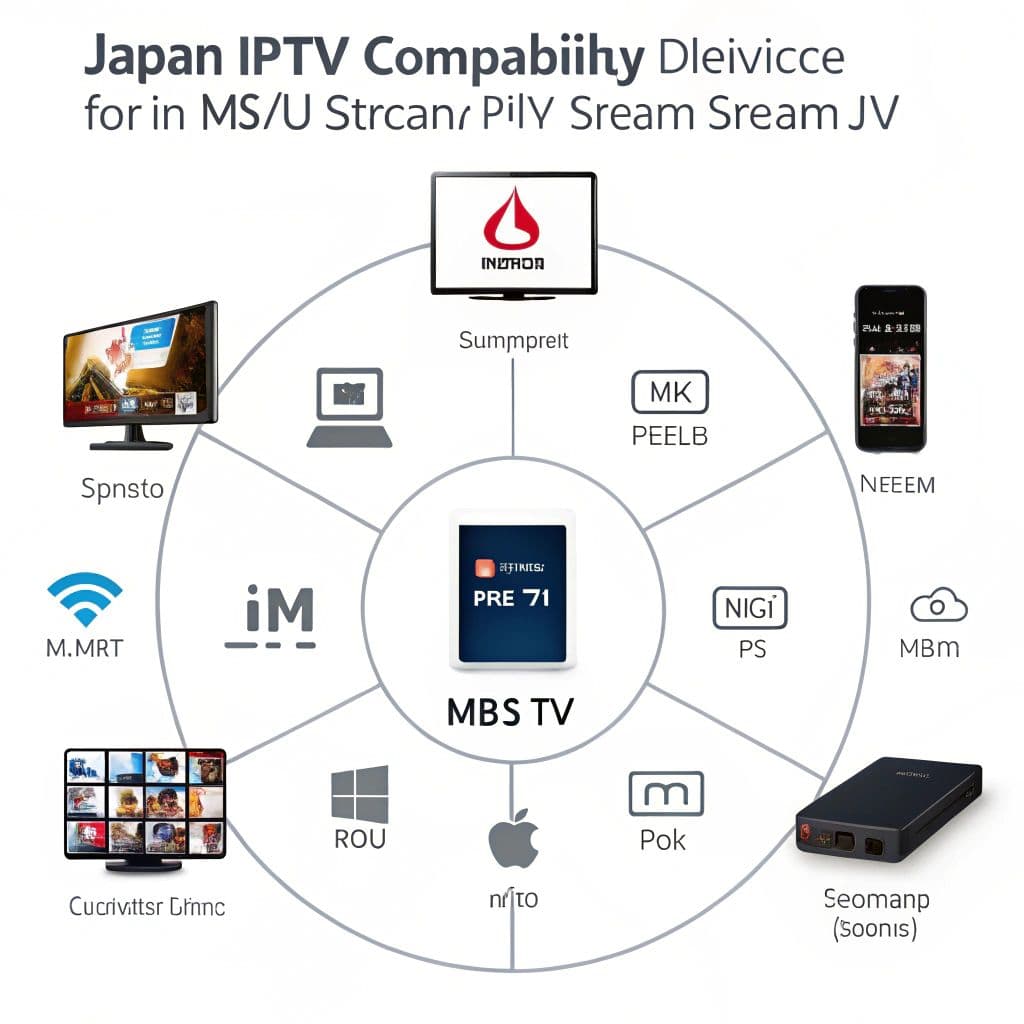 Device Compatibility for Japan IPTV Streaming Diagram showing device compatibility for japan iptv stream m3u across various devices.