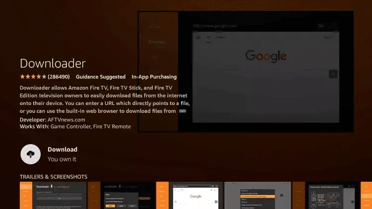 Downloading Downloader app on Firestick