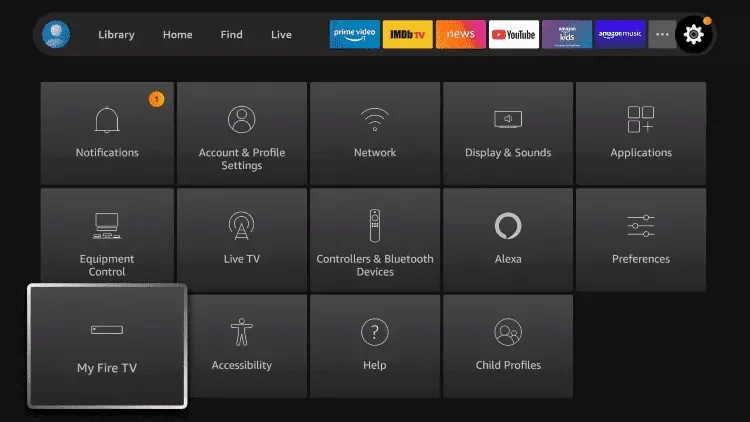 Navigating to My Fire TV settings