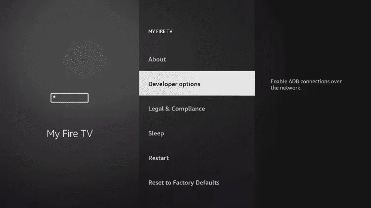 Selecting Developer Options on Firestick