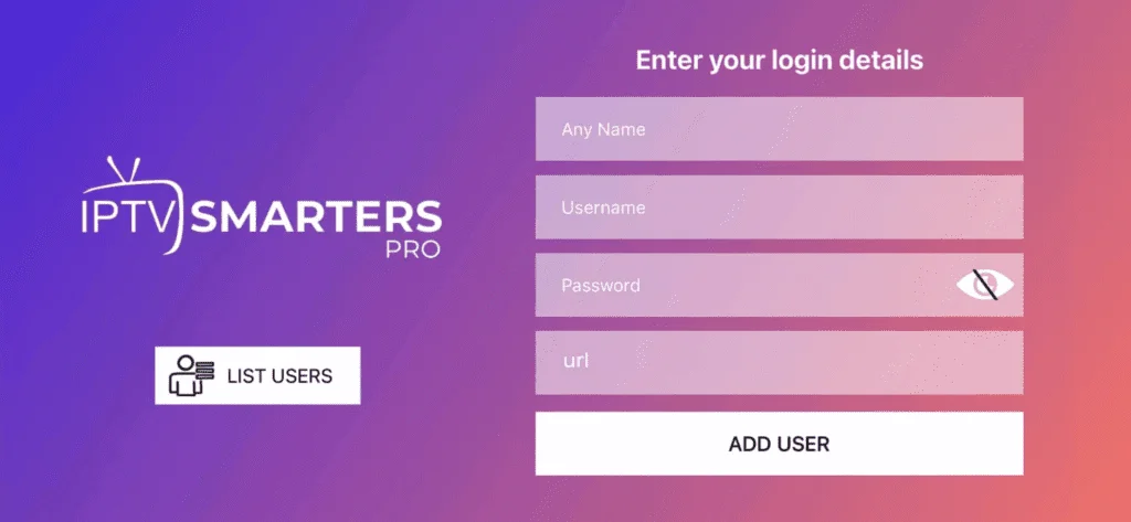 Entering login details in IPTV Smarters