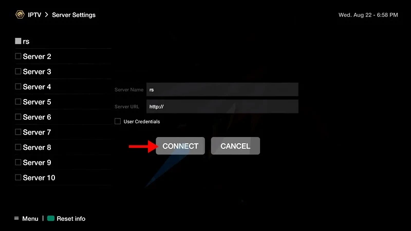 Servers option in BuzzTV settings